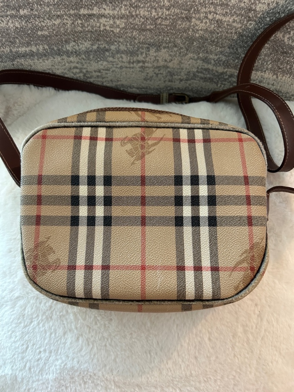Burberry Tan Plaid Crossbody with Brown Leather Strap - Picture 6 of 7